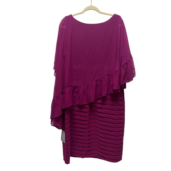 Adrianna NWT Papell Pink Sangria Banded Sheath Chiffon Ruffle Cape Dress - Picture 9 of 10